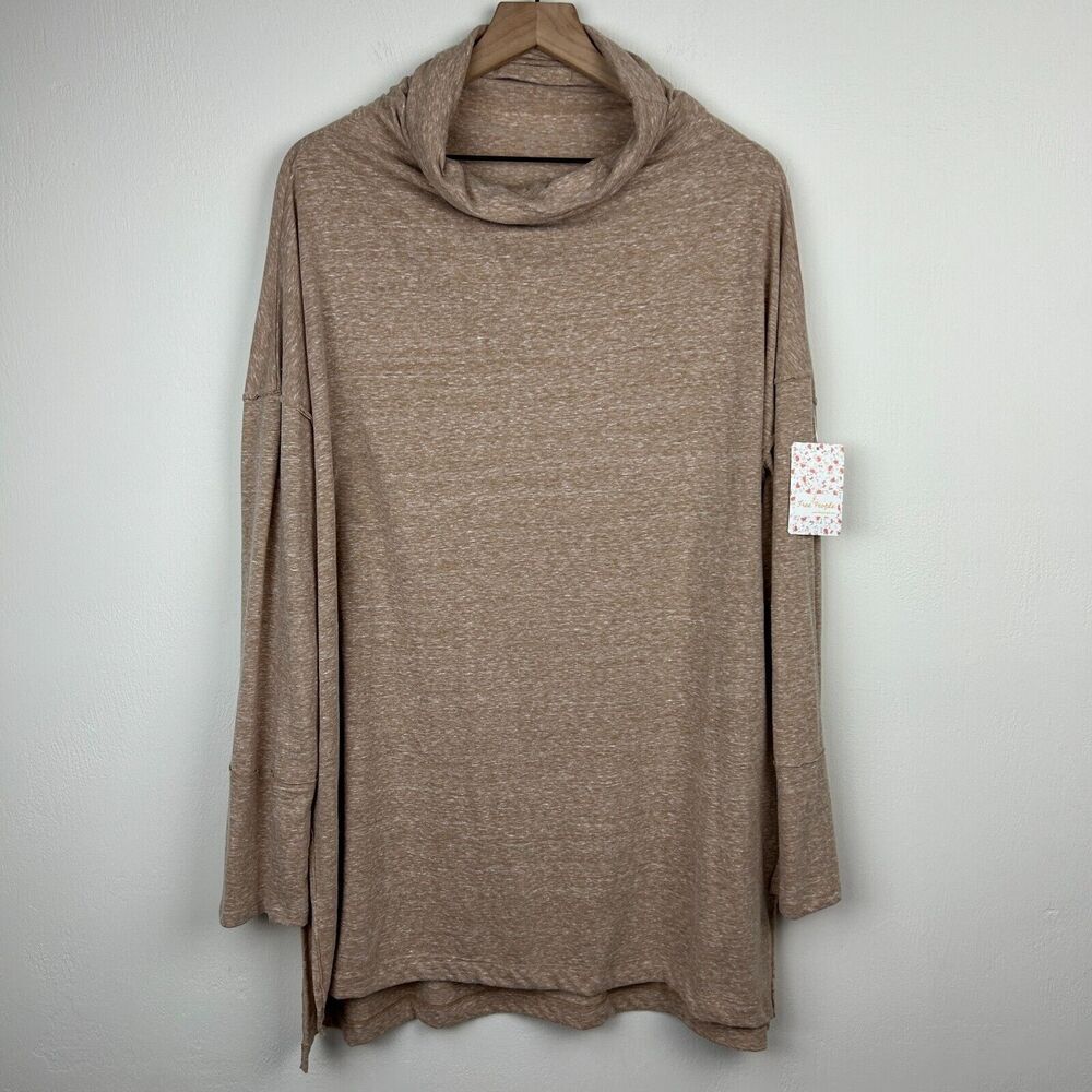 Free People Tunic Top Womens Medium Tan Oversized Fit Dress Stretch Ladies - Picture 2 of 13